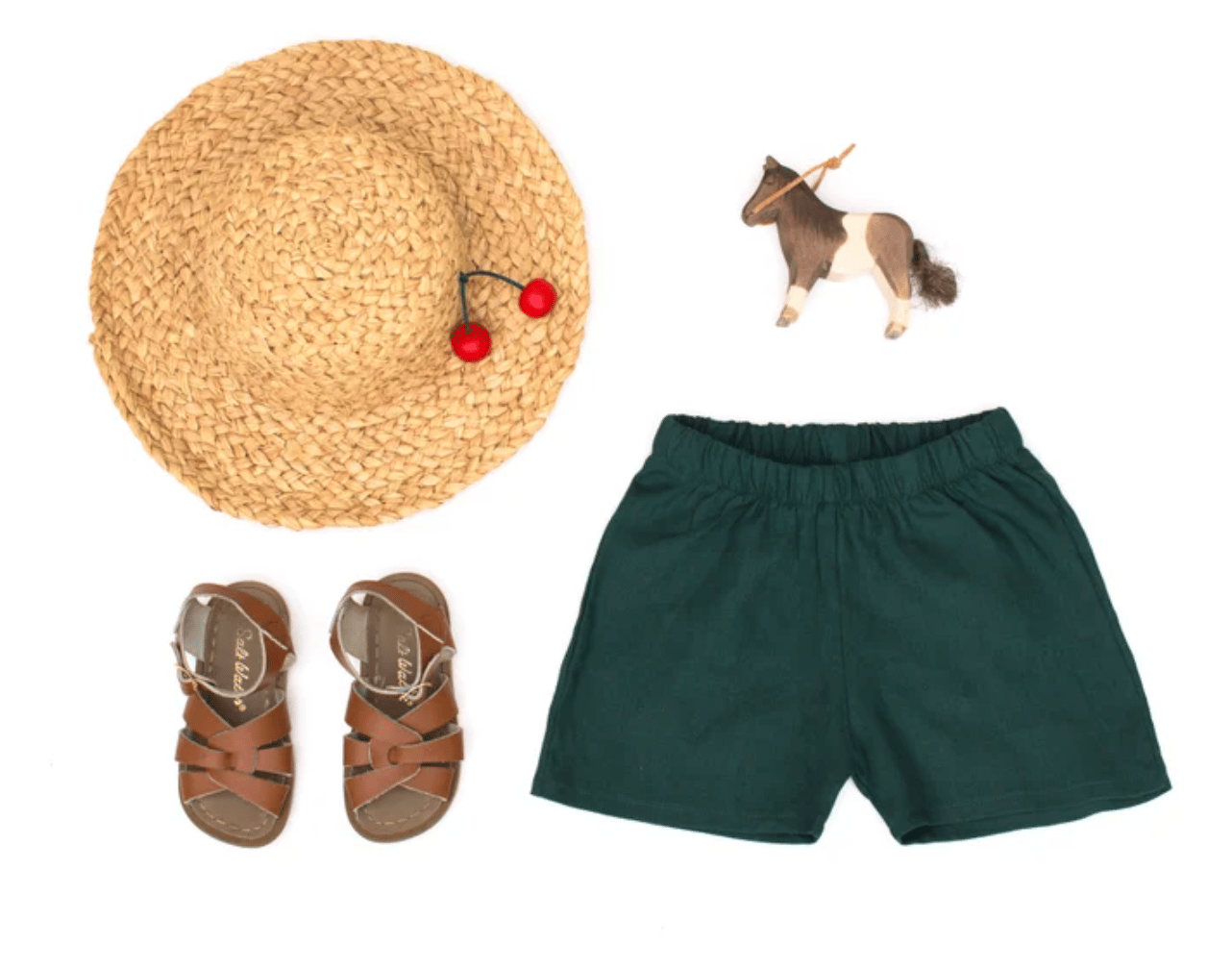 Image of Everyday linen short green and  burnt red 